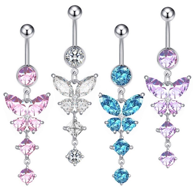 Belly Button Bar with Butterfly Dangle