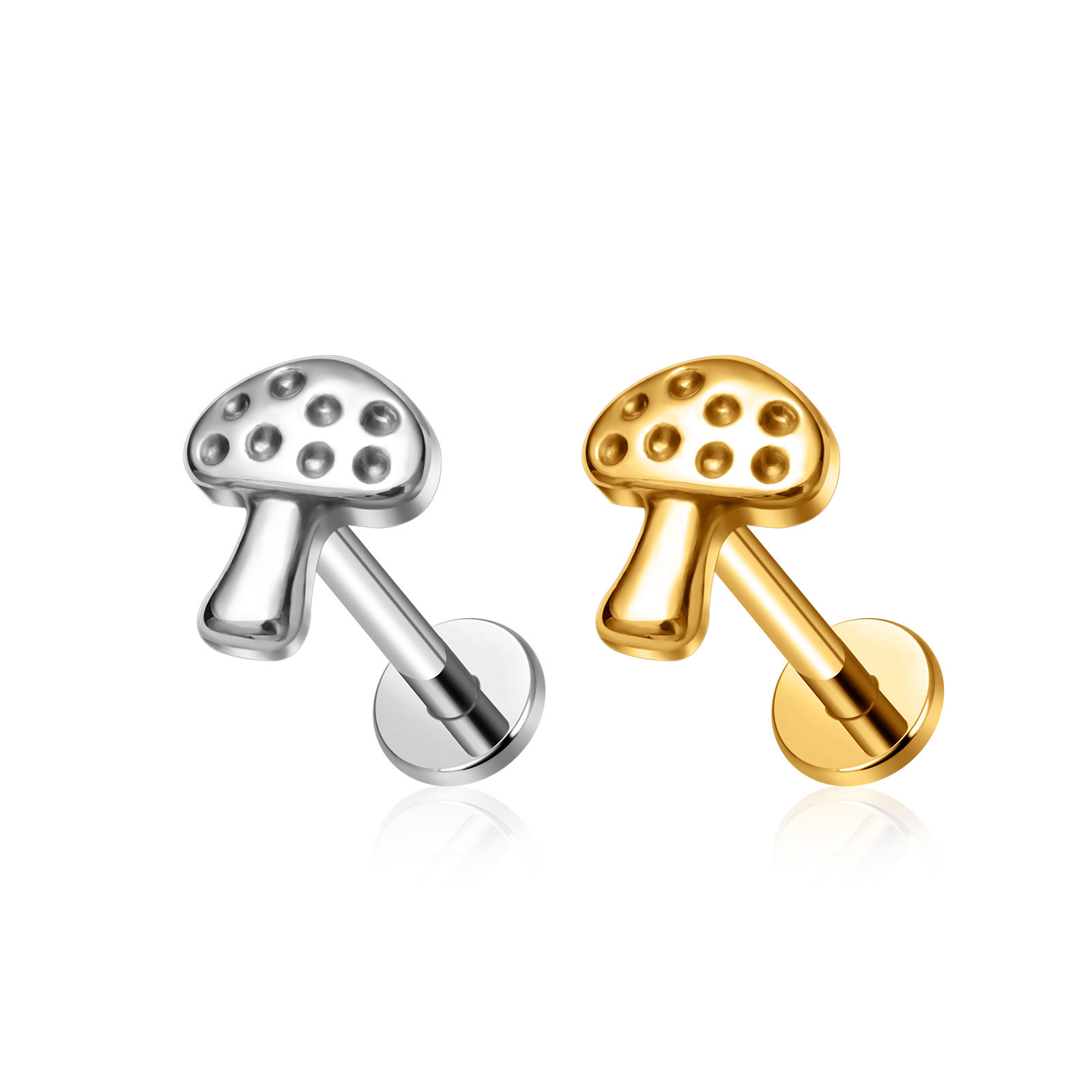 Ear and Lip Stud with Mushroom Top