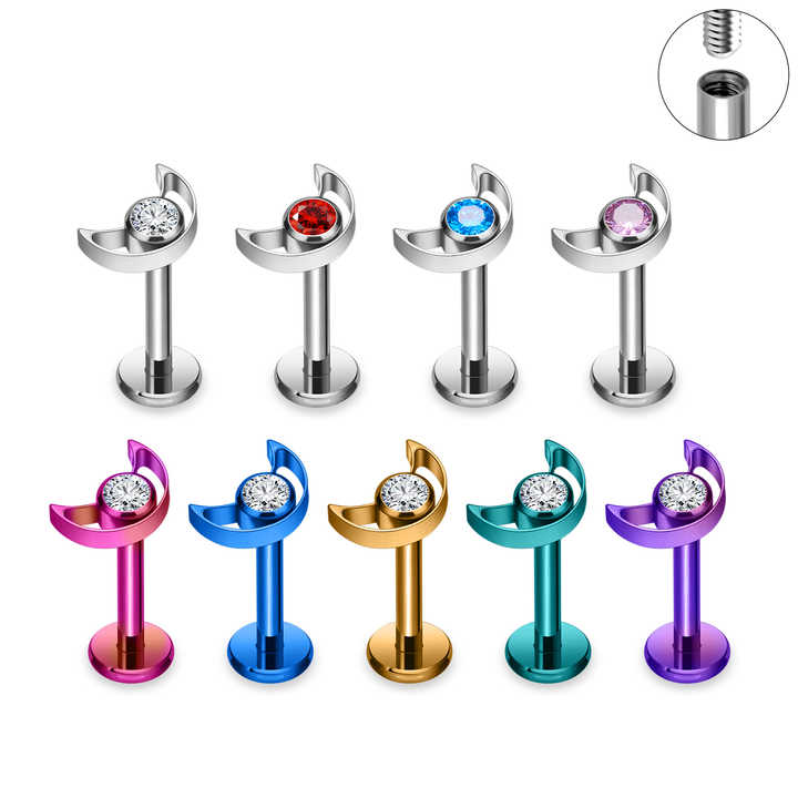 Labret Stud with Moon Top