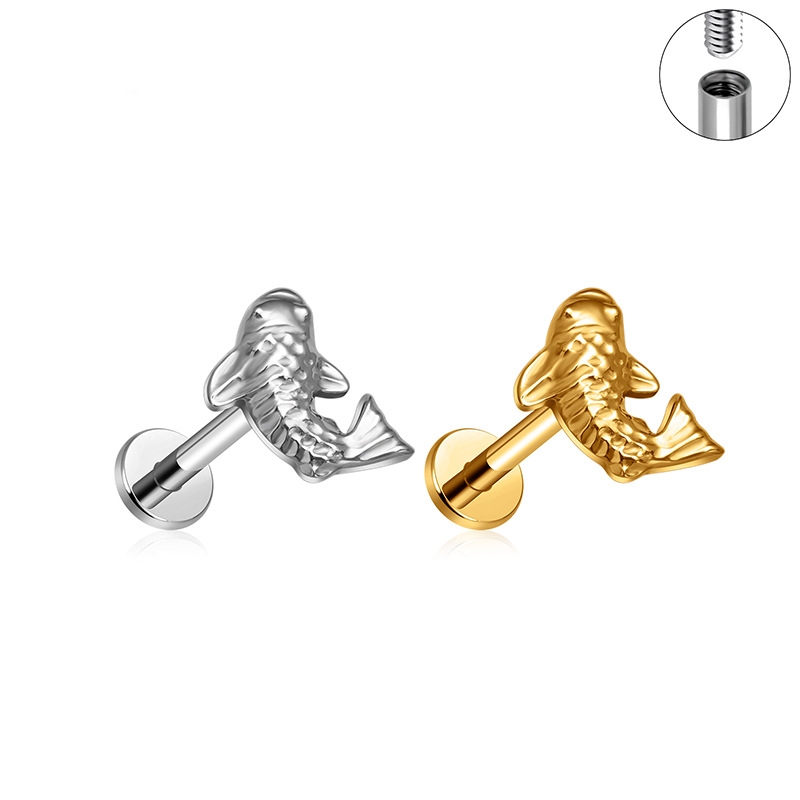 Labret and Ear Stud with Fish Top